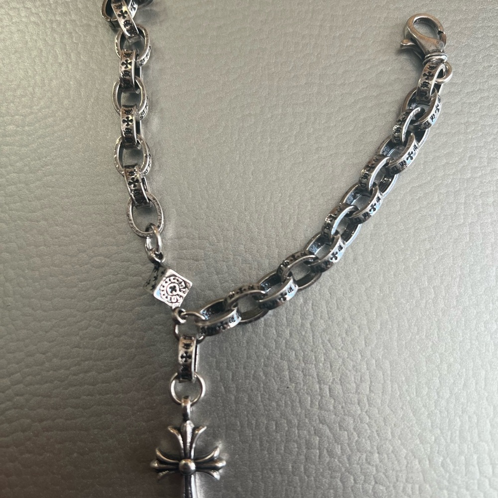 Chrome Hearts style Silver Floral Cross Link Necklace